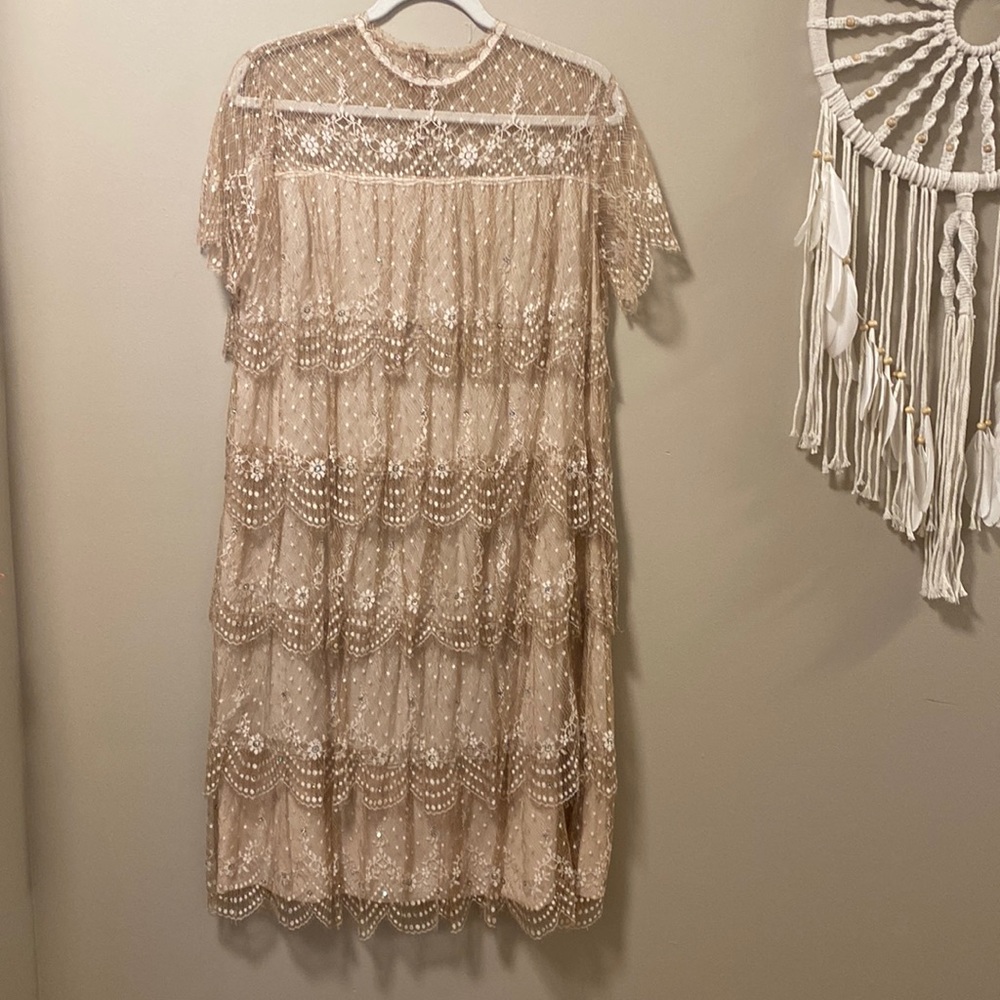 Vintage Rina Di’Montella Lace Tiered Cream Dress